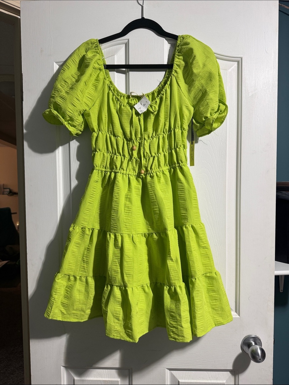Liberty Love NWT Lime Green Smocked Puff Sleeve Mini Dress Medium Cottagecore
